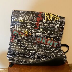 Stylish DKNY Tilly Black Leather Graffiti Backpack